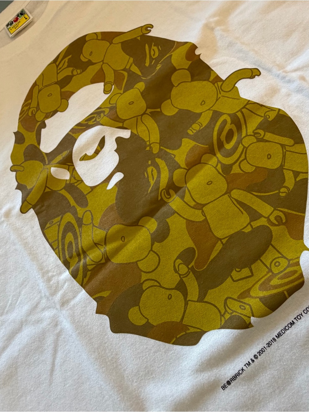 Men's White Graphic Tee with Olive Brown Ape Head Print